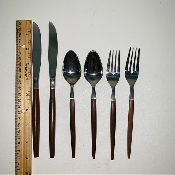 Vintage Ekco Eterna Wood handle Flatware set Mid Century Modern - Picture 8 of 8